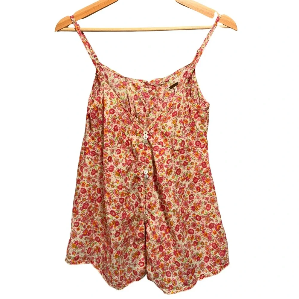 Free People Bohemian Ditsy Floral Lace Up Back Babydoll Cami Tank Top XS Cottage